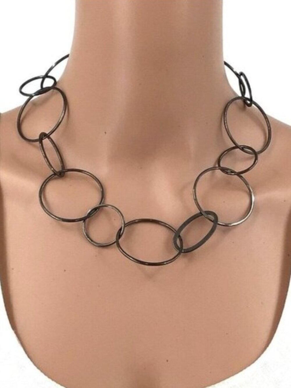 Express Chunky Necklace Geometric Links Adjustable Length Dark Gray Black